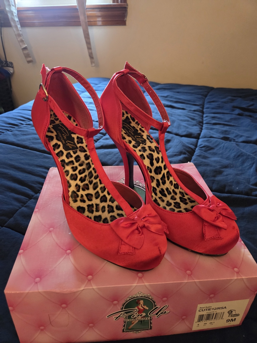 Pinup Couture Red T-Strap High Heels with Bow - Red